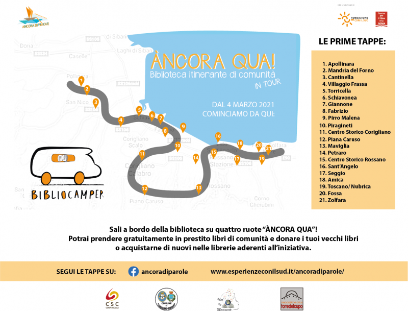 Dal 4 marzo 2021 "ÀNCORA QUA" il bibliocamper in tour raggiungerà le contrade e i centri storici di Corigliano-Rossano.