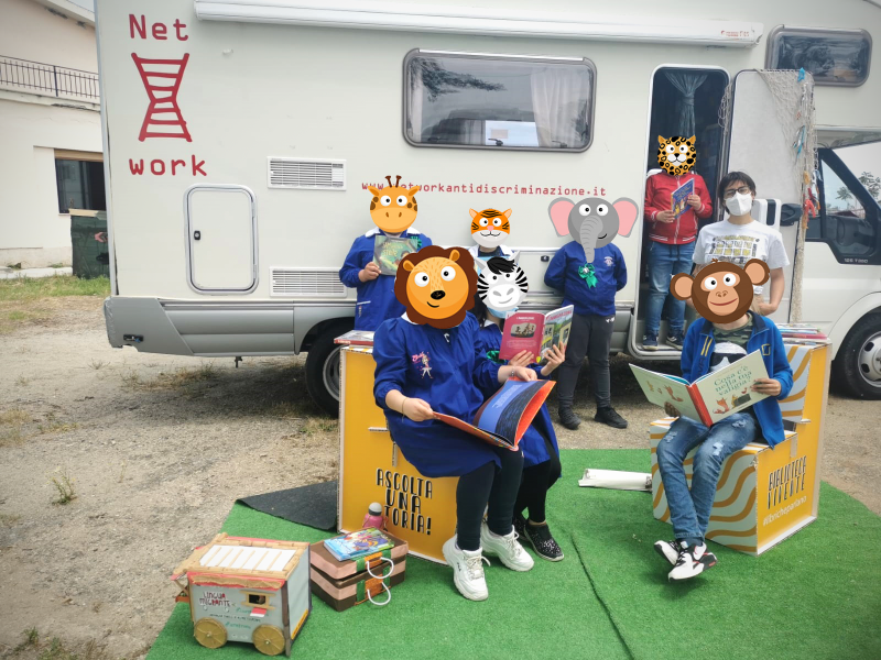 bibliocamper, letture per bambini, scuola, àncora di parole, corigliano rossano, villaggio frassa