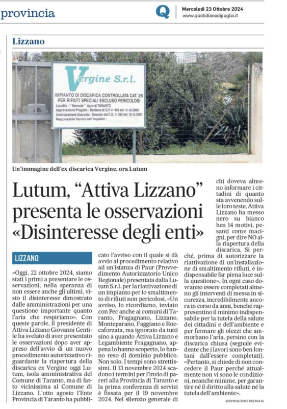 Lutum: Attiva Lizzano presenta le osservazioni